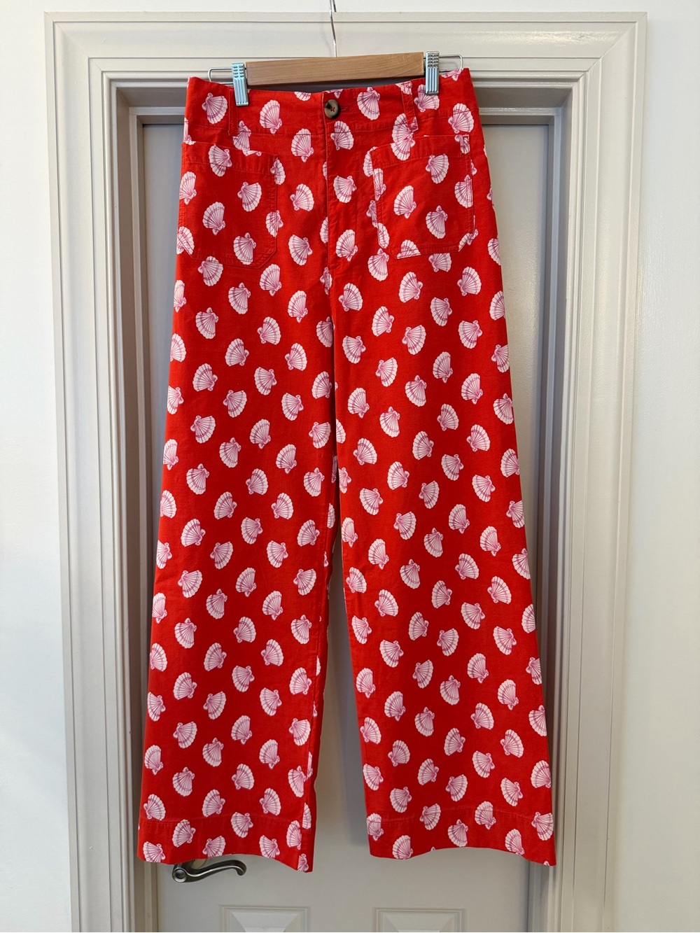Anthropologie Maeve The Collette Wide Leg High Rise Red Pants with White Shells